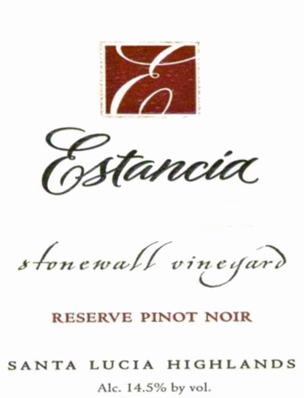 Estancia Stonewall Vineyard Reserve Pinot Noir 2012 Front Label