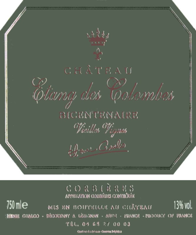 Etang des Colombes Corbieres Bicentenaire Vieilles Vignes 2007 Front Label