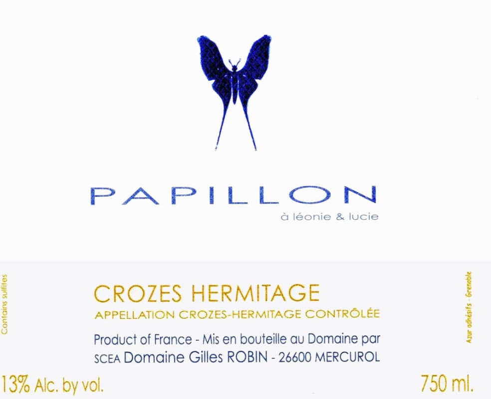 Gilles Robin Crozes-Hermitage Cuvee Papillon 2012 Front Label