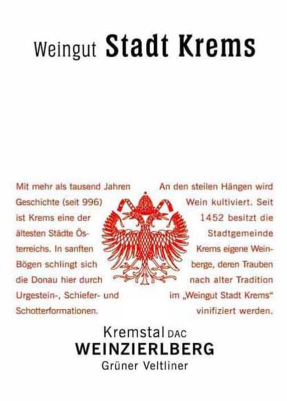 Stadt Krems Weinzierlberg Gruner Veltliner 2014 Front Label