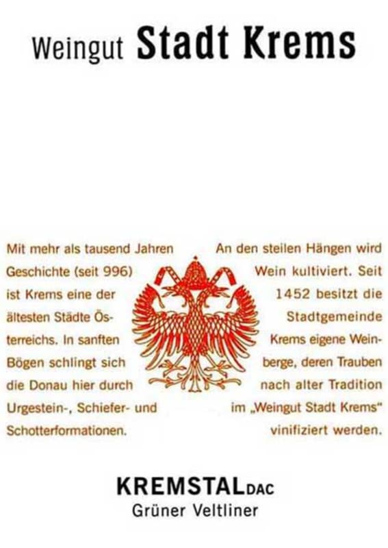 Stadt Krems Gruner Veltliner 2013 Front Label