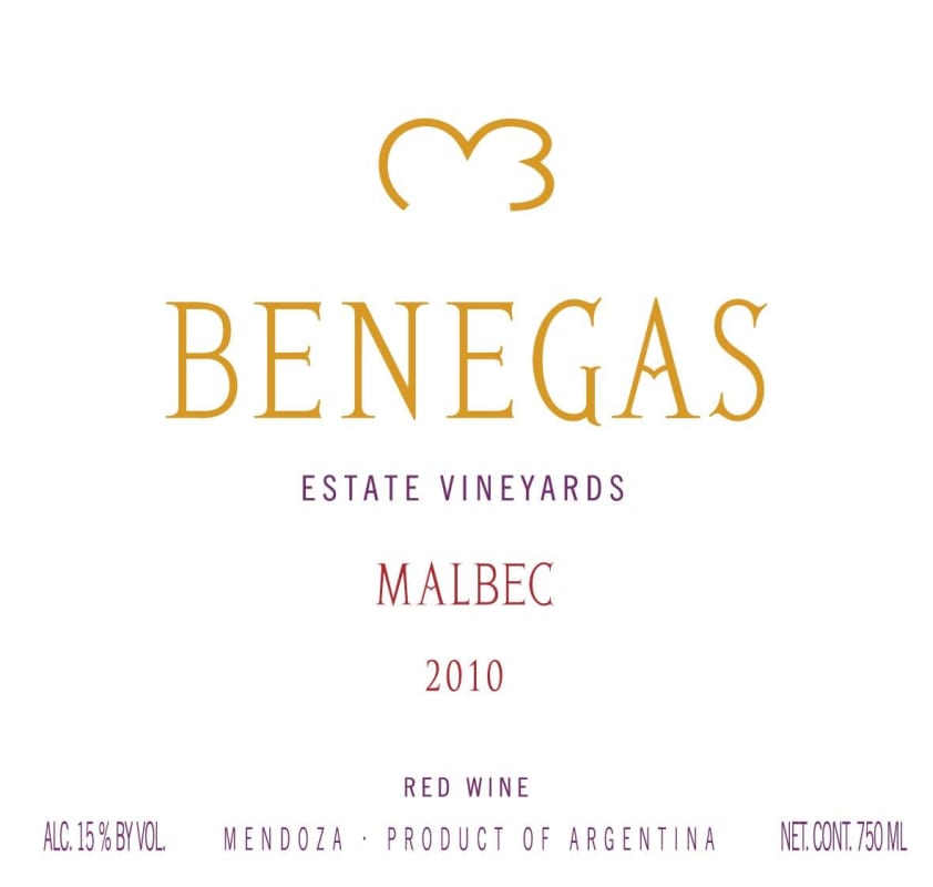 Bodega Benegas Estate Malbec 2010 Front Label