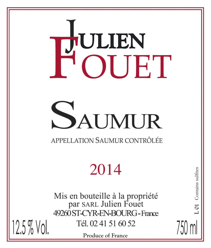 Domaine Fouet Saumur Julien Fouet Blanc 2014 Front Label