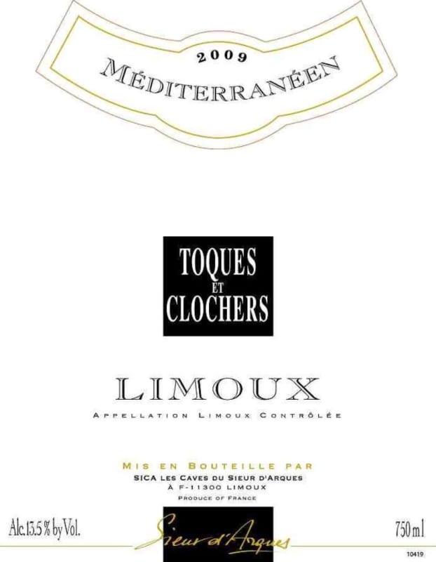 Sieur d'Arques Winery Limoux Mediterraneen Toques et Clochers Chardonnay 2009 Front Label