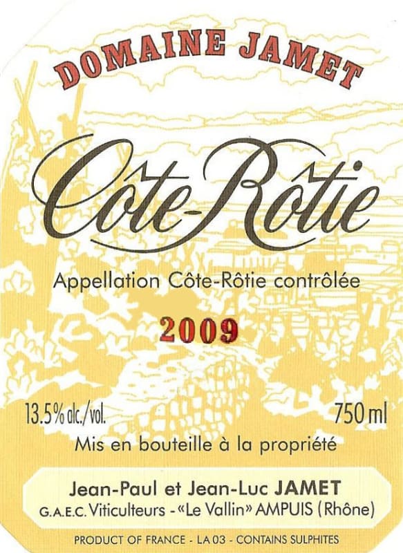 Domaine Jamet Cote-Rotie Rouge 2009 Front Label