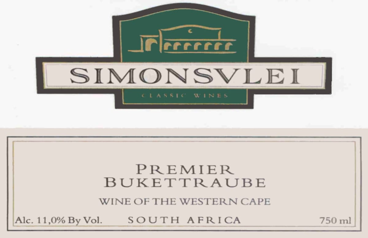Simonsvlei Premier Selection Bukettraube 2015 Front Label
