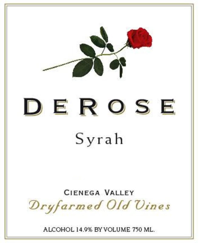 DeRose Vineyards Dryfarmed Old Vines Syrah 2012 Front Label