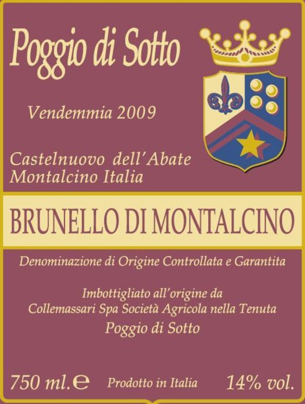 Poggio di Sotto Brunello di Montalcino 2009 Front Label