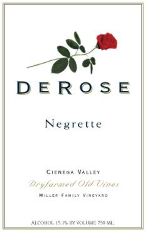 DeRose Vineyards Dryfarmed Negrette 2012 Front Label