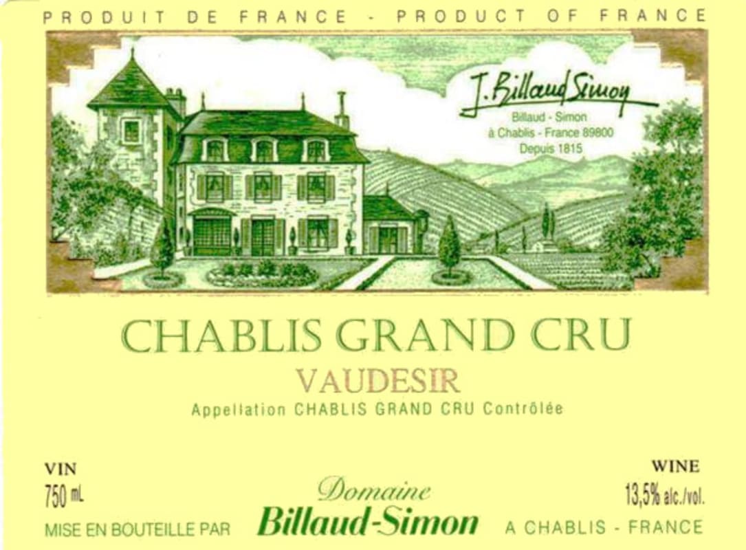 Billaud-Simon Chablis Vaudesir Grand Cru 2011 Front Label