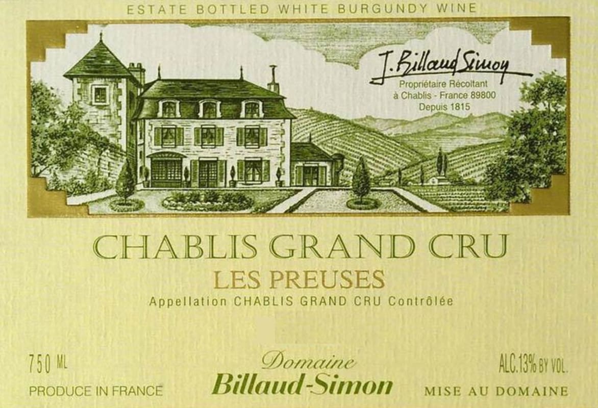 Billaud-Simon Chablis Les Preuses Grand Cru 2013 Front Label
