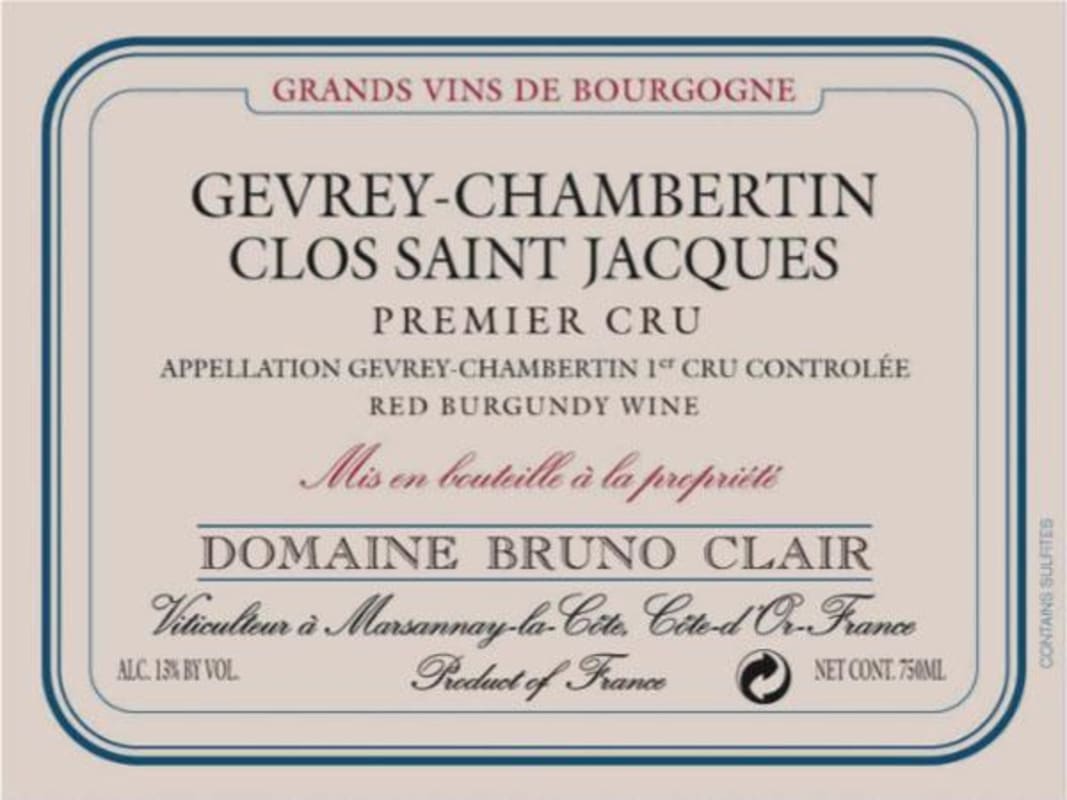 Bruno Clair Gevrey-Chambertin Clos Saint-Jacques 2011 Front Label