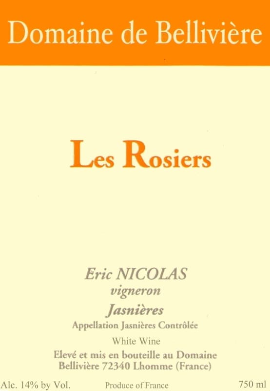 Domaine de Belliviere Jasnieres Les Rosiers 2014 Front Label