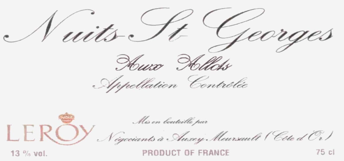 Domaine Leroy Nuits St Georges Aux Allots 2000 Front Label