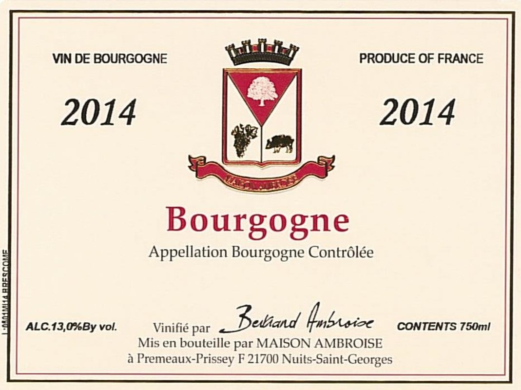 Bertrand Ambroise Bourgogne Rouge 2014 Front Label