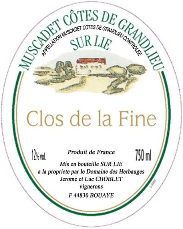 Herbauges Muscadet Cotes de Grandlieu Clos De La Fine 2013 Front Label