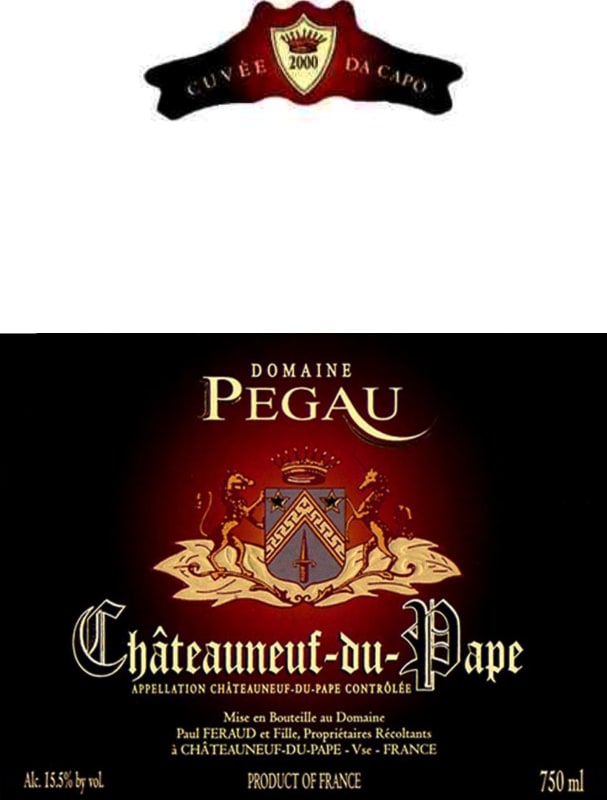 Domaine Pegau Chateauneuf-du-Pape Cuvee Da Capo 2000 Front Label