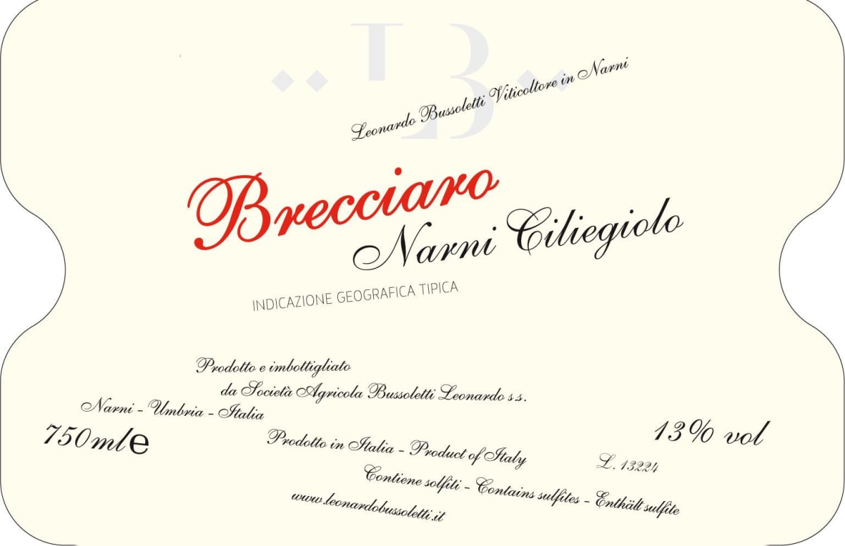 Leonardo Bussoletti Umbria Ciliegiolo Narni Brecciaro 2014 Front Label