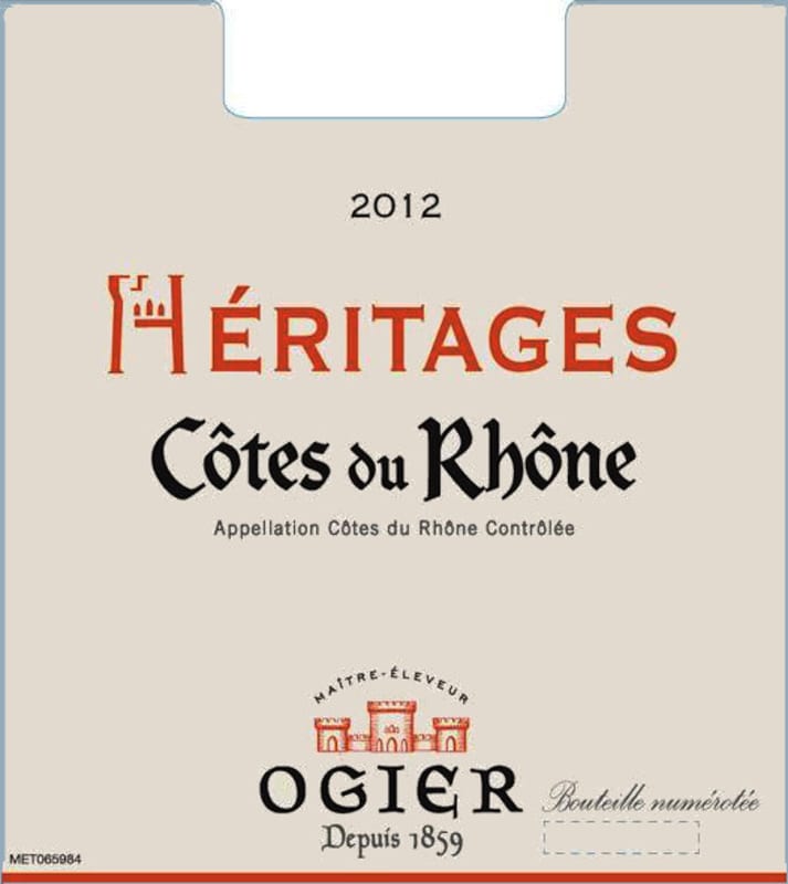 Ogier Heritages Cotes du Rhone Rouge 2012 Front Label