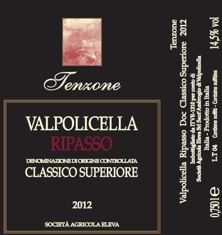 Società Agricola Eleva Tenzone Valpolicella Ripasso Classico Superiore 2012 Front Label