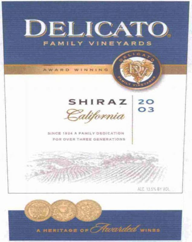 DFV Wines Shiraz 2003 Front Label