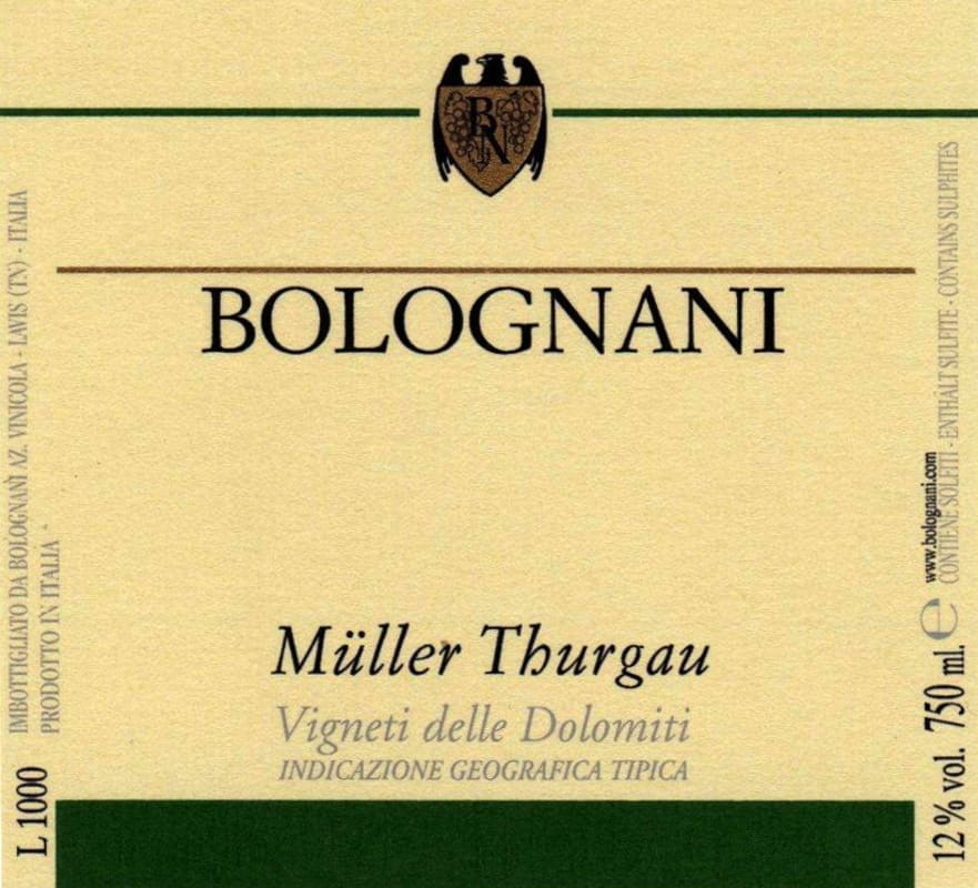 Bolognani Muller-Thurgau 2013 Front Label