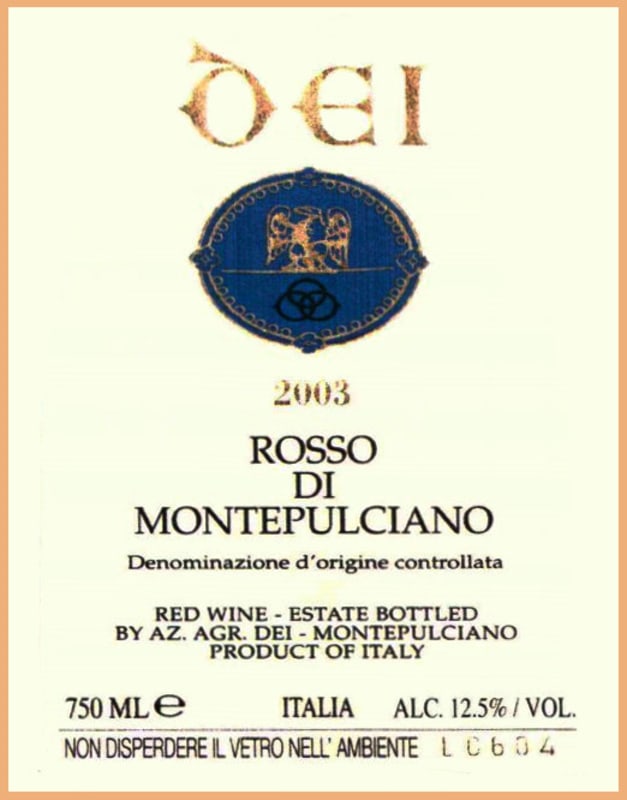 Dei Rosso di Montepulciano 2003 Front Label