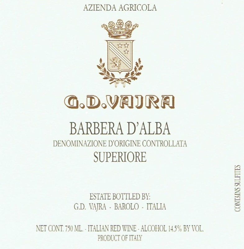 G.D. Vajra Barbera d'Alba Superiore 2009 Front Label
