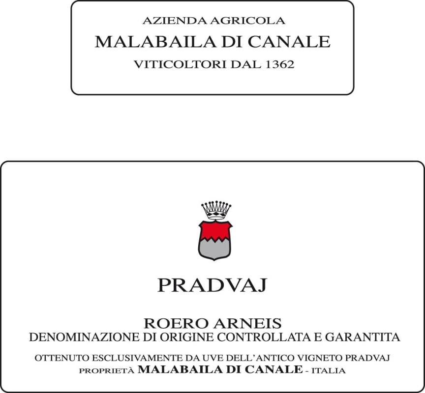 Malabaila Roero Pradvaj Arneis 2013 Front Label