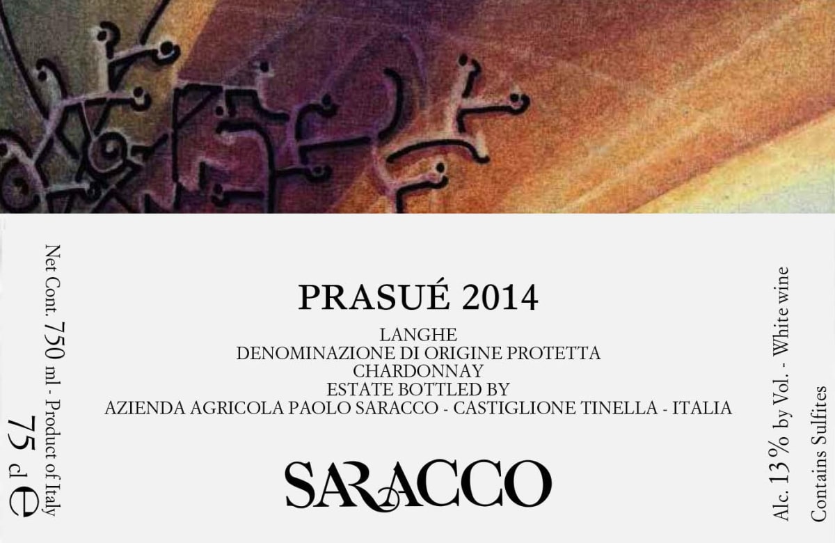 Saracco Prasue Chardonnay 2014 Front Label