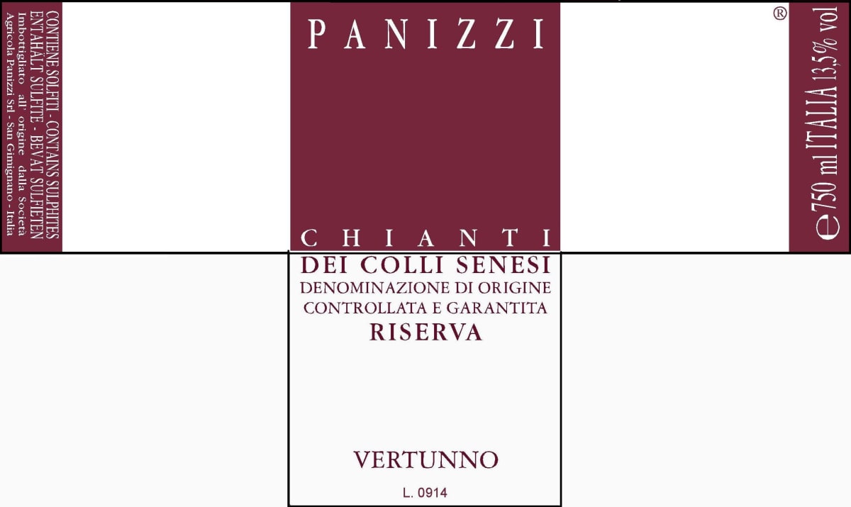 Societa Agricola Panizzi Chianti Colli Senesi Vertunno Riserva 2008 Front Label
