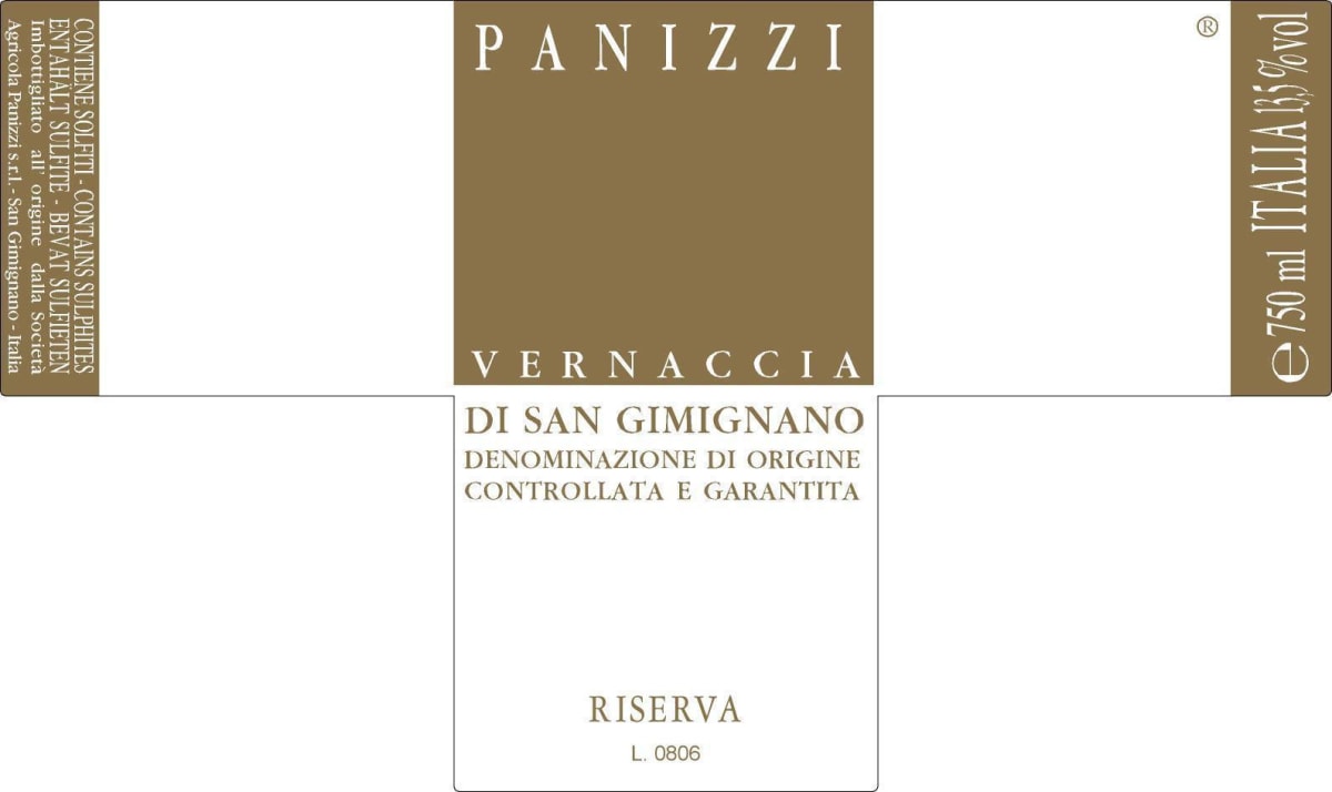 Societa Agricola Panizzi Vernaccia di San Gimignano Riserva 2008 Front Label