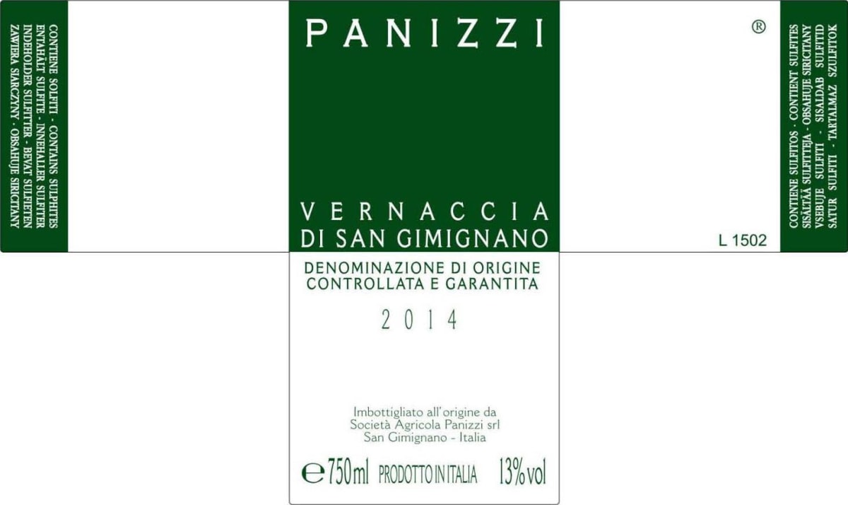 Societa Agricola Panizzi Vernaccia di San Gimignano 2014 Front Label