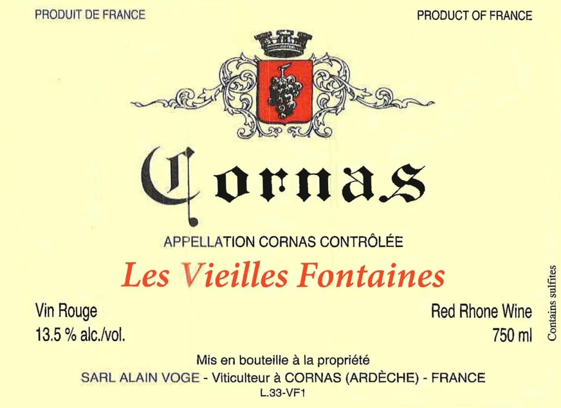 Alain Voge Cornas Les Vieilles Fontaines 2012 Front Label
