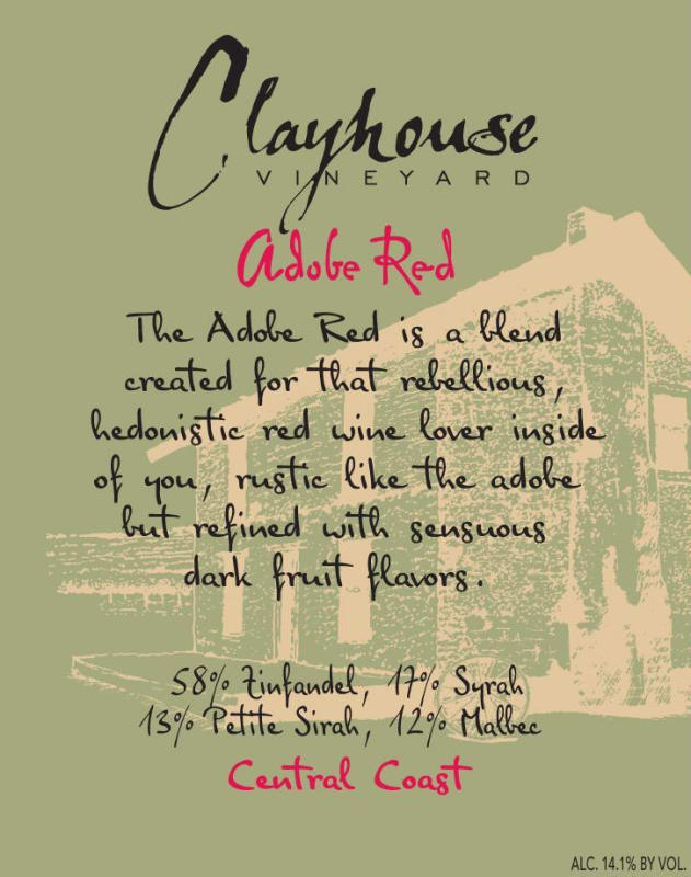 Clayhouse Adobe Red 2010 Front Label