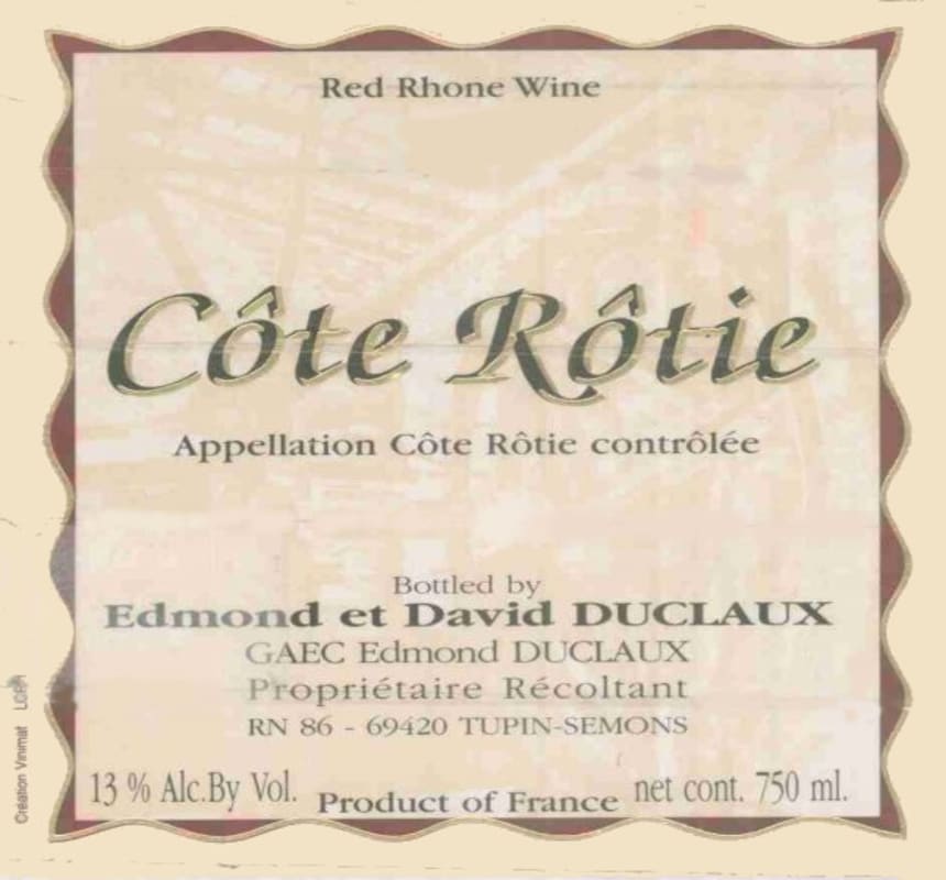 Domaine Duclaux Cote Rotie 2009 Front Label