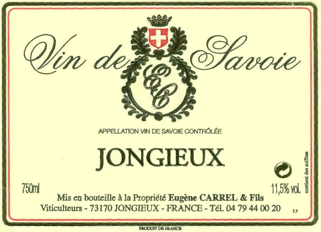 Domaine Eugene Carrel & Fils Savoie Jongieux Blanc 2012 Front Label