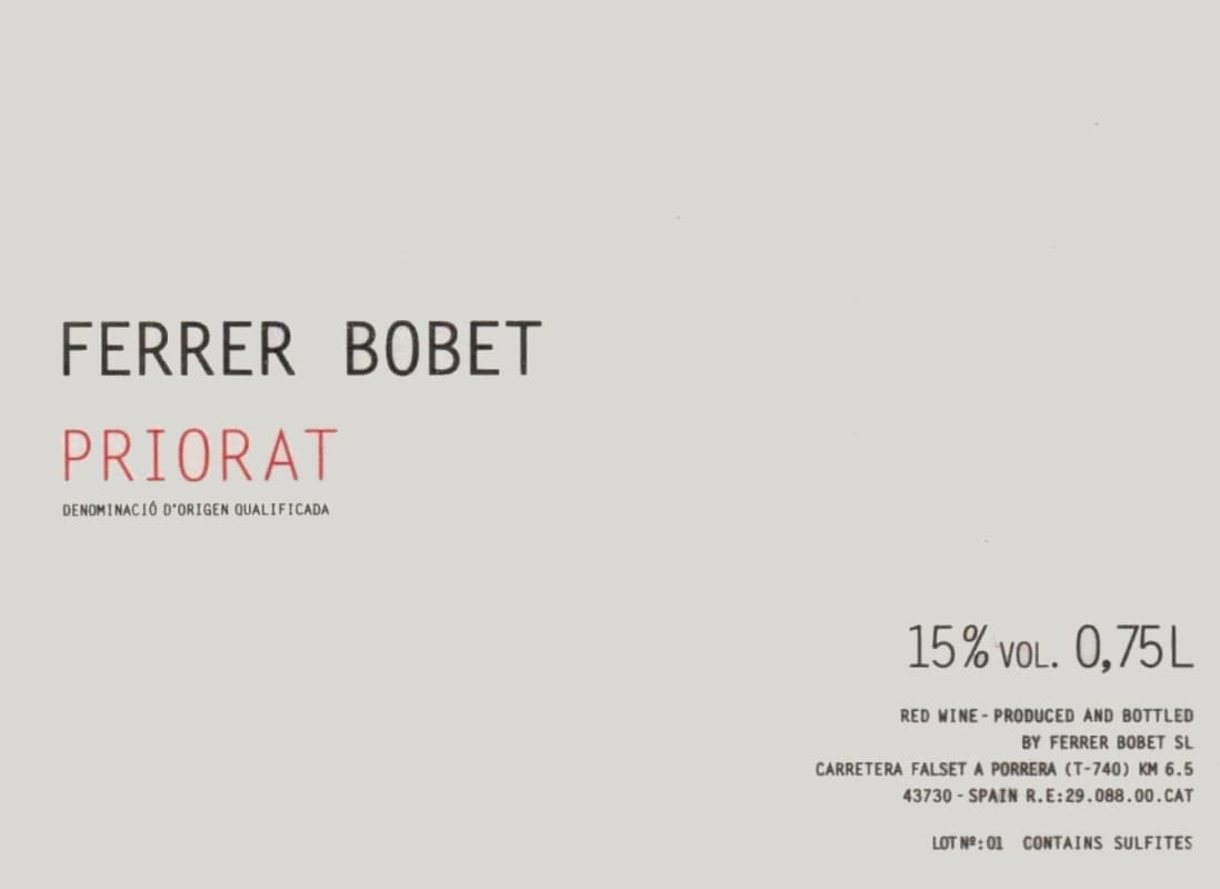 Ferrer Bobet Priorat 2010 Front Label