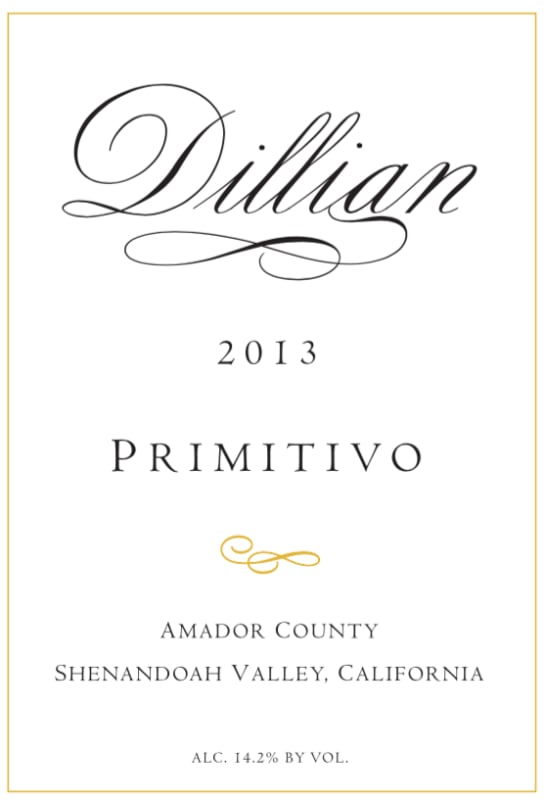 Dillian Wines Primitivo 2013 Front Label