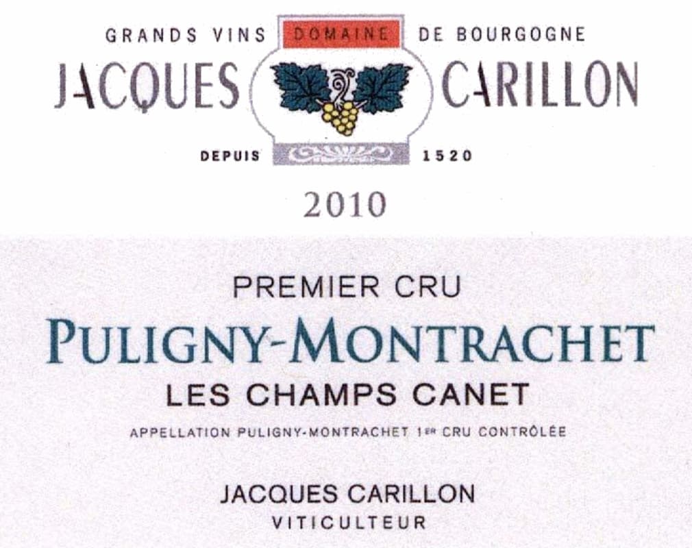 Domaine Jacques Carillon Puligny-Montrachet Les Champ Canet Premier Cru 2010 Front Label
