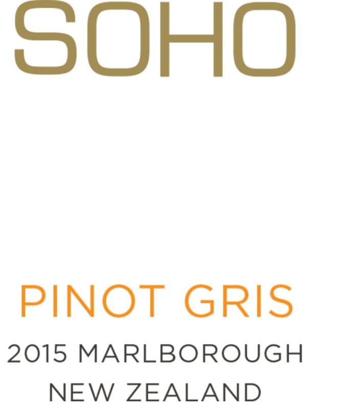 Soho Wine Co. White Collection Pinot Gris 2015 Front Label