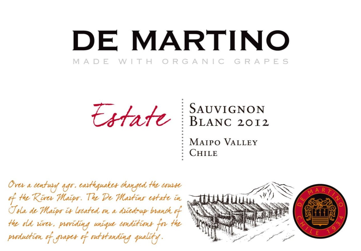 De Martino Estate Organic Sauvignon Blanc 2012 Front Label