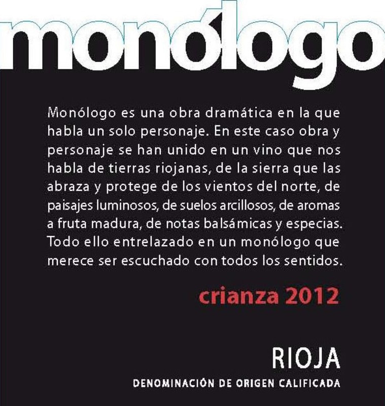 Solar Viejo Monologo Crianza 2012 Front Label