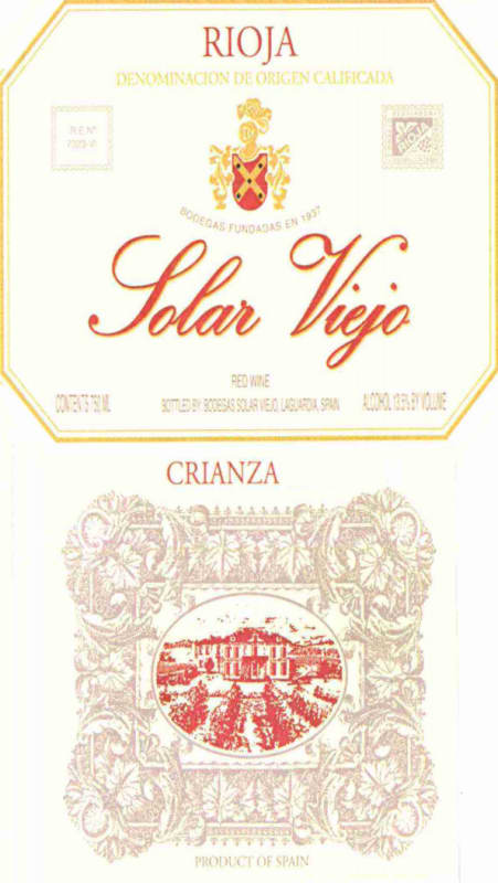Solar Viejo Crianza 2012 Front Label