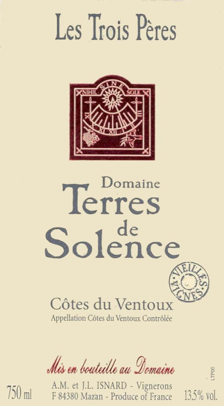 Solence Ventoux Les Trois Peres 2012 Front Label