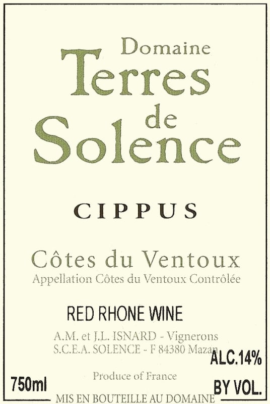 Solence Cotes du Ventoux Cippus 2004 Front Label
