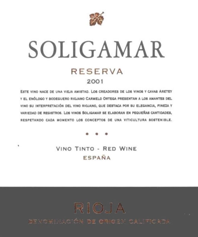 Soligamar Reserva 2001 Front Label