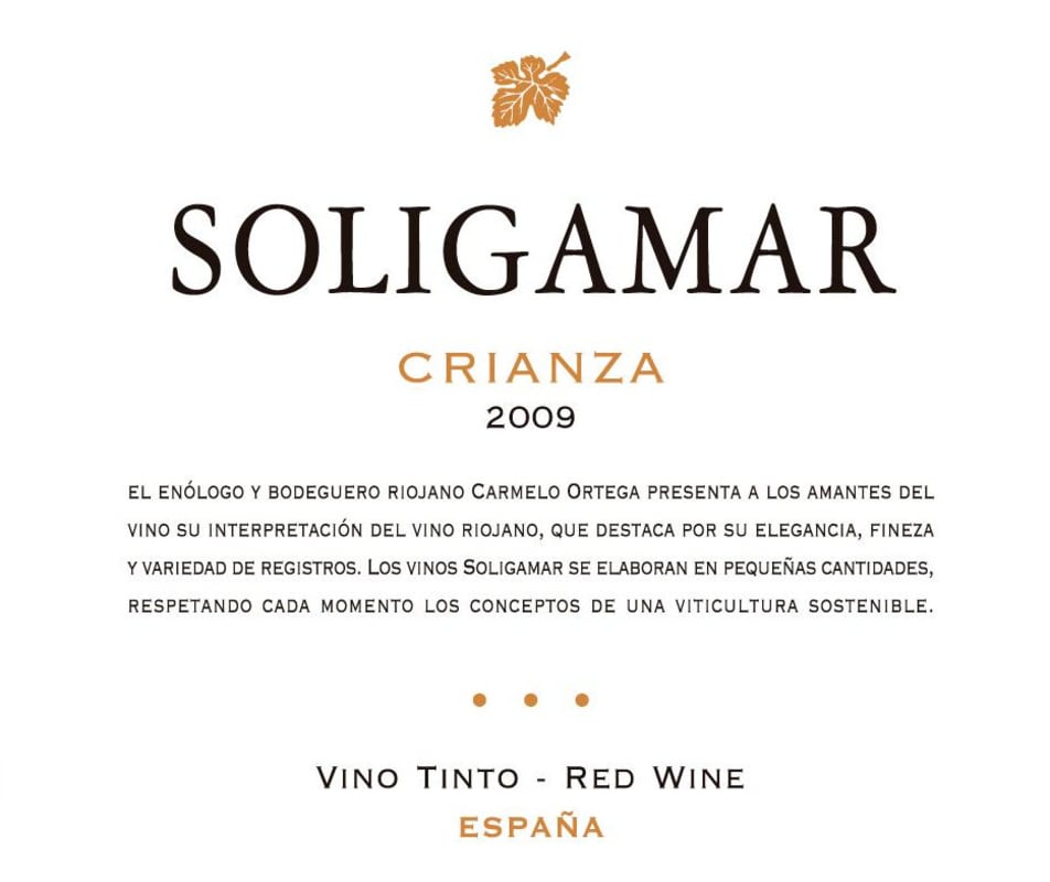 Soligamar Crianza 2009 Front Label