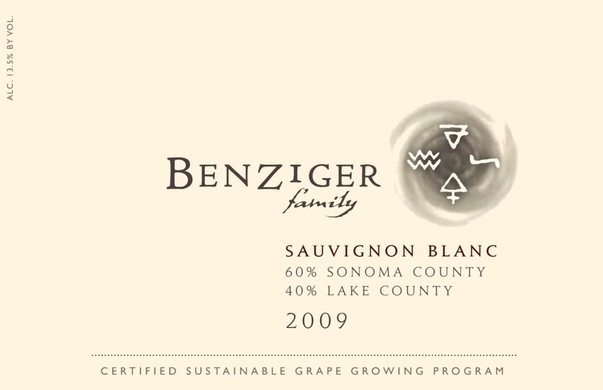 Benziger North Coast Sauvignon Blanc 2009 Front Label