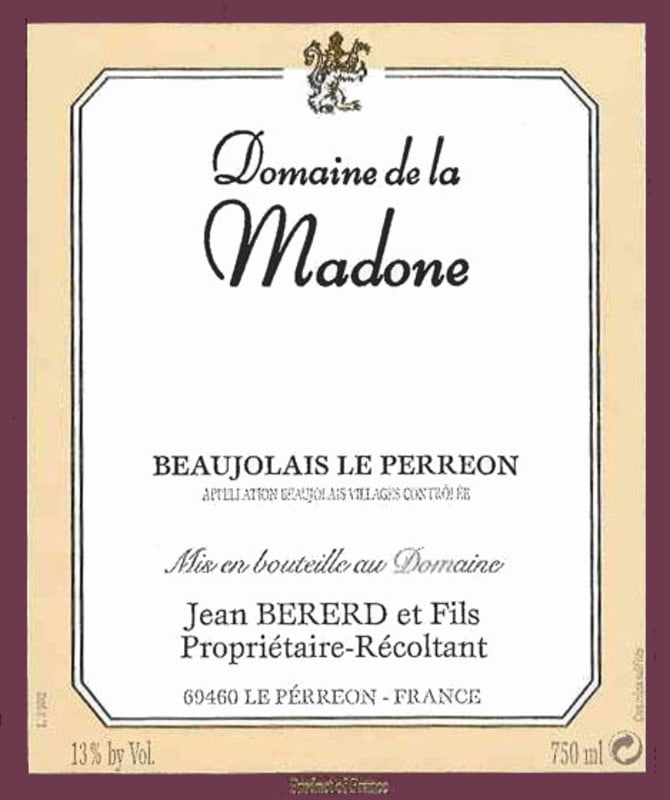 Domaine de la Madone Beaujolais Le Perreon 2014 Front Label